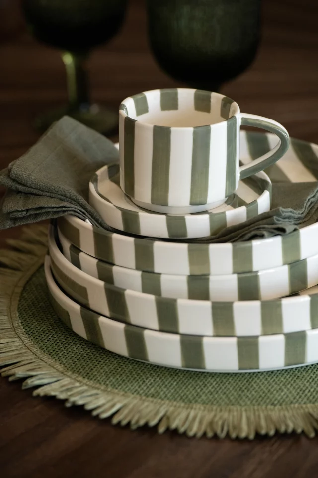 Assiette Ligné Grès Vert Olive/Blanc Small