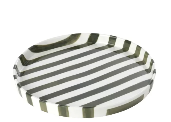 Assiette Ligné Grès Vert Olive/Blanc Large – Image 1