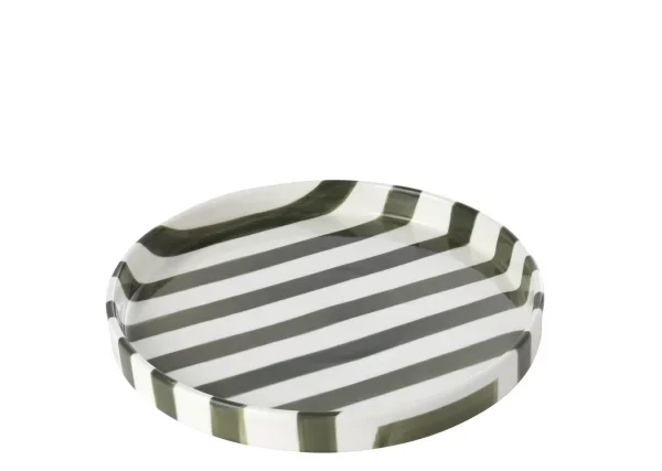 Assiette Ligné Grès Vert Olive/Blanc Small – Image 1