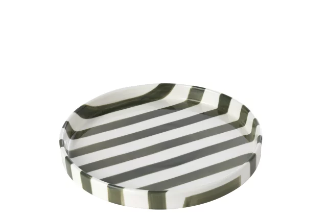 Assiette Ligné Grès Vert Olive/Blanc Small