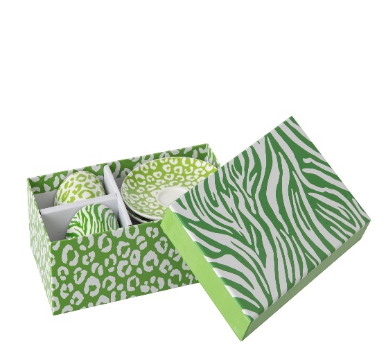 Boite De 2 Tasse + Sous-Tasse Leopard + Zèbre Porcelaine Vert/Blanc Small – Image 2
