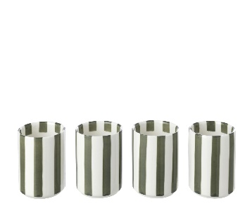 Boite De 4 Tasse Ligné Grès Vert Olive/Blanc