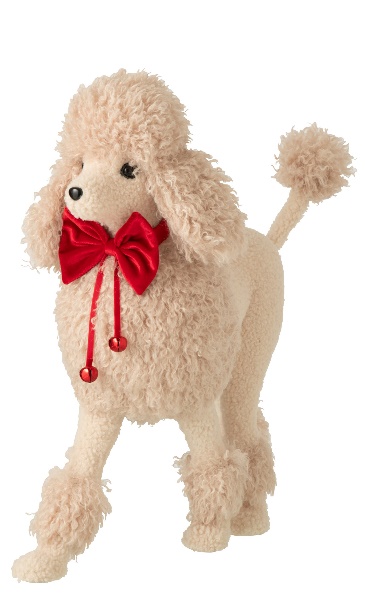 Chien Caniche Tissu Beige/Rouge Noël