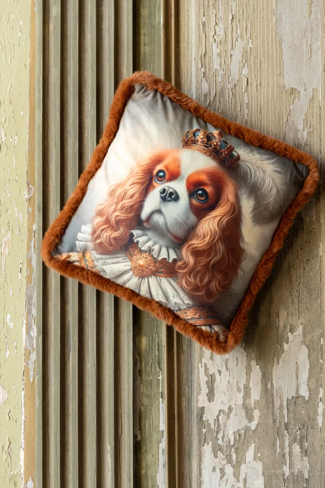 Coussin Chien + Couronne Polyester Rouille