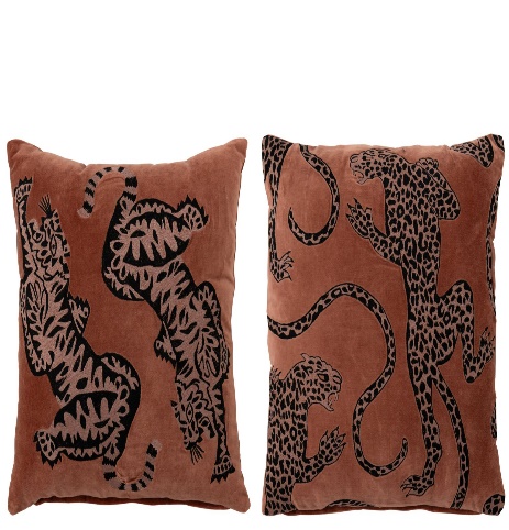 Coussin Tigre + Leopard Coton Rouille Assortiment De 2