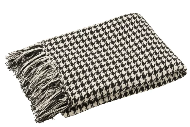 Couverture Pied-De-Poule Coton Blanc/Noir