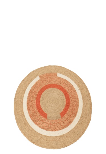 Tapis Rond Géométrique Jute Naturel/Orange Foncé Medium