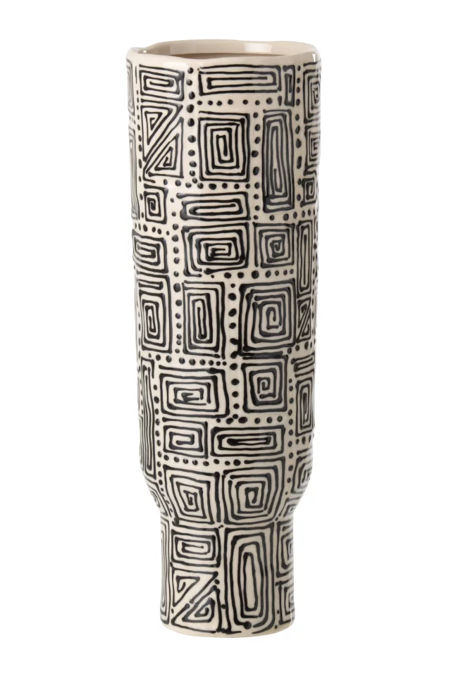 Vase Motif Céramique Blanc Cassé/Noir Large